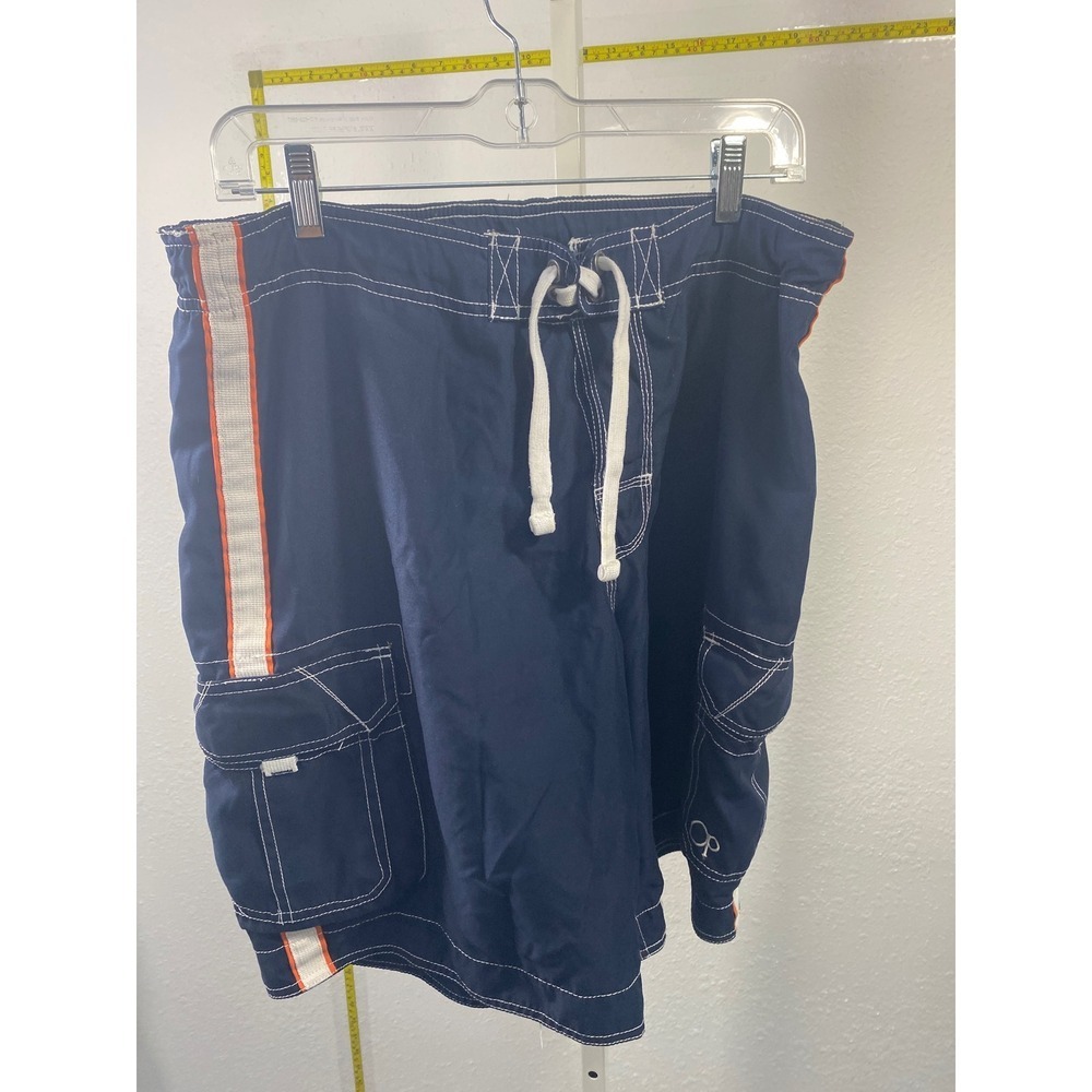 Ocean Pacific OP Mens Board Shorts Navy Orange Stripe Cargo Swim Trunks Big 34